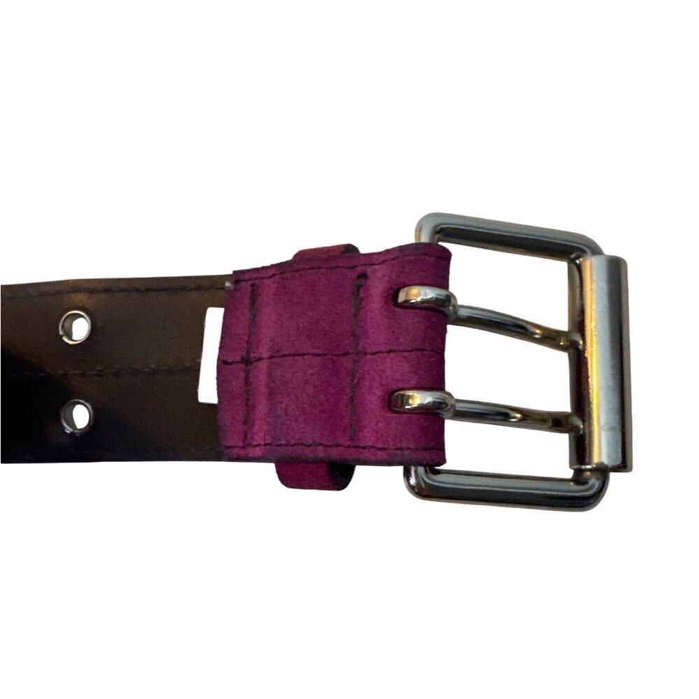 Purple Suede Double-Prong Belt With Metal Eyelets & Buckle For Women - Picture 4 of 4
